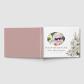 白エレガントとピンクのバラの葬儀フォトメモリアル ゲストブック (全面)