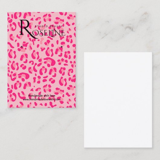 白エレガントとピンクのヒョウのプリント表示カード 名刺 (正面/裏面)