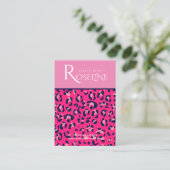 白エレガントとピンクのヒョウのプリント表示カード 名刺 (スタンド正面)