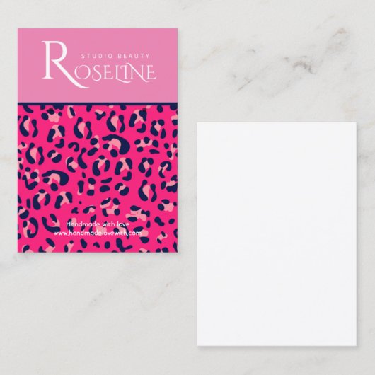 白エレガントとピンクのヒョウのプリント表示カード 名刺 (正面/裏面)