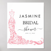 白エレガントとピンクのブライダルシャワー ポスター (正面)