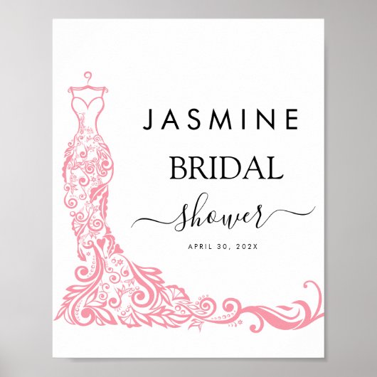 白エレガントとピンクのブライダルシャワー ポスター (正面)