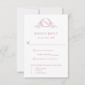 白エレガントとピンクのモノグラムRSVP 出欠カード (正面)