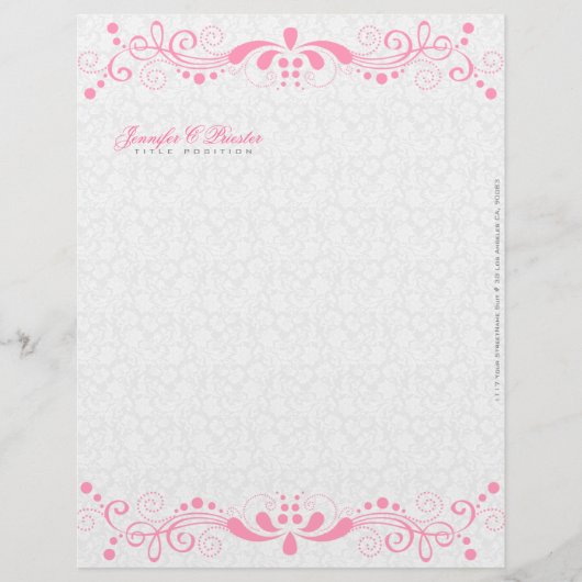 白エレガントとピンクのヴィンテージフローラレース レターヘッド (正面)