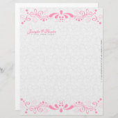 白エレガントとピンクのヴィンテージフローラレース レターヘッド (正面/裏面)