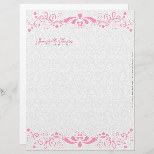 白エレガントとピンクのヴィンテージフローラレース レターヘッド (正面/裏面)
