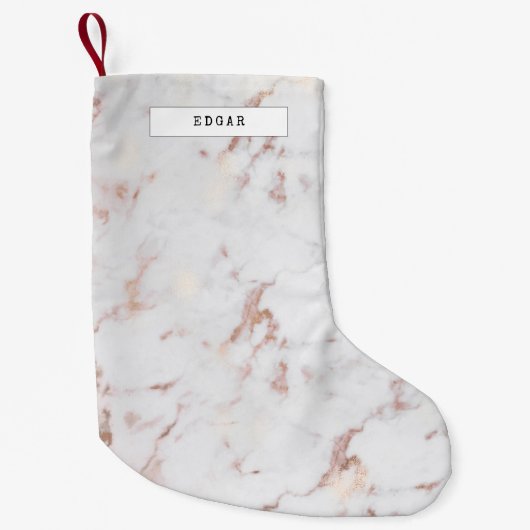 白エレガントとピンクの大理石 スモールクリスマスストッキング (正面)
