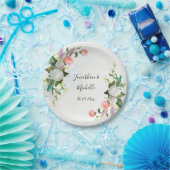 白エレガントとピンクの油絵を描バラ結婚s ペーパープレート (パーティー)