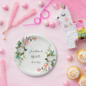 白エレガントとピンクの油絵を描バラ結婚s ペーパープレート (パーティー)