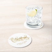 白エレガントとフェイク金ゴールドの書結婚道 ラウンドペーパーコースター (インサイチュ)