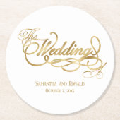白エレガントとフェイク金ゴールドの書結婚道 ラウンドペーパーコースター (正面)