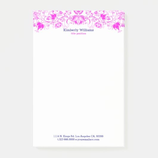 白エレガントとホットピンクのフローラレース ポストイット (正面)