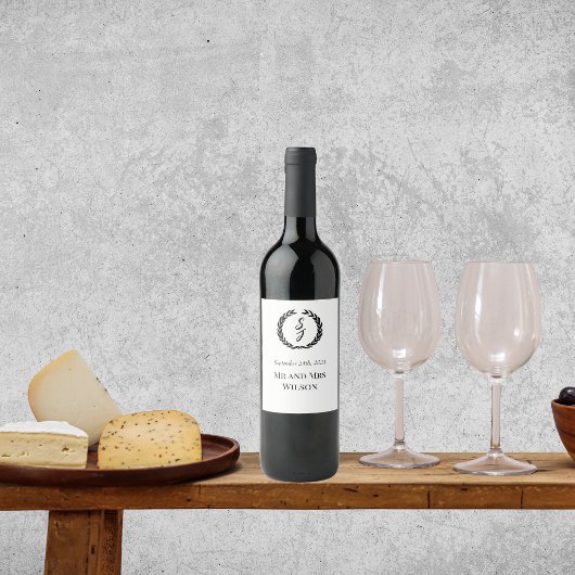 白エレガントとモノグラムリースワインラベル ワインラベル