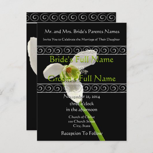 白エレガントとライム結婚式招待状 インビテーションポストカード (正面/裏面)