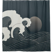 白エレガントと日本の黒のアートワークを波| シャワーカーテン (正面)