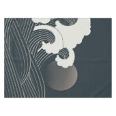 白エレガントと日本の黒のアートワークを波| テーブルクロス (正面(横))