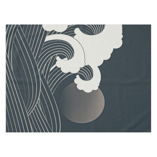 白エレガントと日本の黒のアートワークを波| テーブルクロス (正面(横))