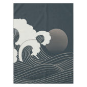 白エレガントと日本の黒のアートワークを波| テーブルクロス (正面)