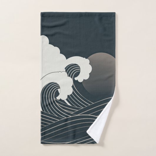 白エレガントと日本の黒のアートワークを波| バスタオルセット (ハンドタオル)