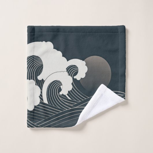 白エレガントと日本の黒のアートワークを波| バスタオルセット (ウォッシュタオル)