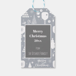 白エレガントと灰色のメリークリスマス水平 ギフトタグ