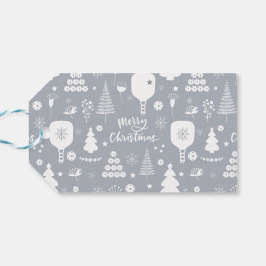 白エレガントと灰色のメリークリスマス ギフトタグ (裏面横)
