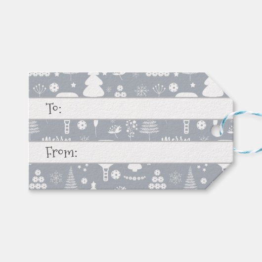 白エレガントと灰色のメリークリスマス ギフトタグ (正面(横))
