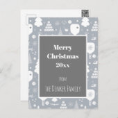 白エレガントと灰色のメリークリスマス ポストカード (正面/裏面)