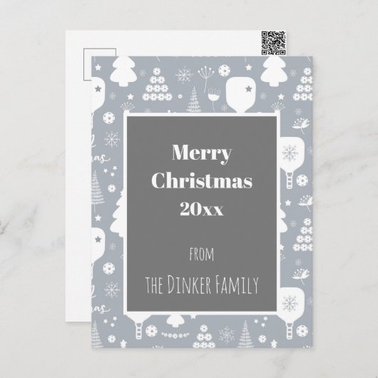 白エレガントと灰色のメリークリスマス ポストカード (正面/裏面)