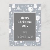 白エレガントと灰色のメリークリスマス ポストカード (正面)