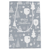 白エレガントと灰色のメリークリスマス ミディアムペーパーバッグ (正面)