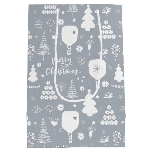 白エレガントと灰色のメリークリスマス ミディアムペーパーバッグ (裏面)