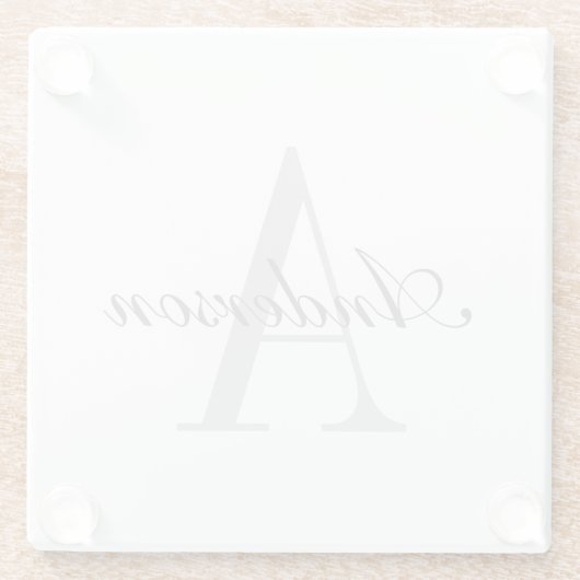白エレガントと灰色のモノグラム ガラスコースター (裏面)