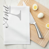 白エレガントと灰色のモノグラム キッチンタオル (四つ折り)