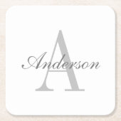 白エレガントと灰色のモノグラム スクエアペーパーコースター (正面)