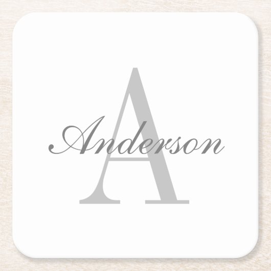 白エレガントと灰色のモノグラム スクエアペーパーコースター (正面)