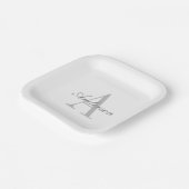 白エレガントと灰色のモノグラム ペーパープレート (傾斜あり)