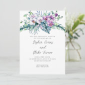 白エレガントと紫のフローラ白結婚の 招待状 (スタンド正面)