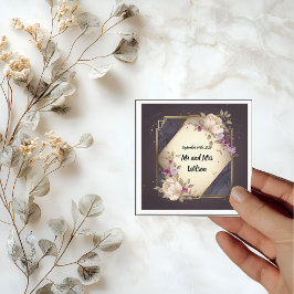 白エレガントと紫の花カクテルナプキン スタンダードカクテルナプキン