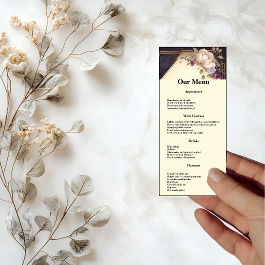 白エレガントと紫の花ディナー メニュー