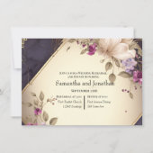 白エレガントと紫の花大理石リハーサル 招待状 (正面)