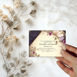 白エレガントと紫の花大理石リハーサル 招待状