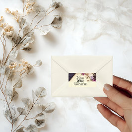 白エレガントと紫の花差出人住所 ラベル