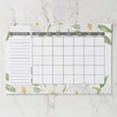 白エレガントと緑のフローラの毎月カレンダー ペーパーパッド (正面)