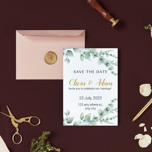 白エレガントと緑のフローラ水の救色D 招待状