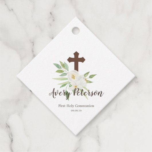 白エレガントと緑のフローラ第1聖餐式 フェイバータグ (正面)