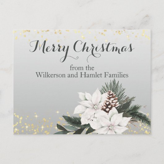 白エレガントと緑の冬のフローラクリスマス シーズンポストカード (正面)