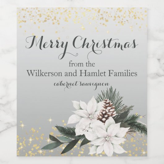 白エレガントと緑の冬のフローラクリスマス ワインラベル (シングルラベル)