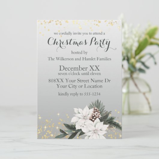 白エレガントと緑の冬のフローラクリスマス 招待状 (スタンド正面)