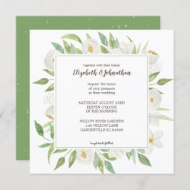 白エレガントと緑の水色のフローラ結婚 招待状